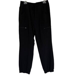 Eddie Bauer Womens Black Pull On Flannel Lined Pants Size 12 Cargo Drawstring